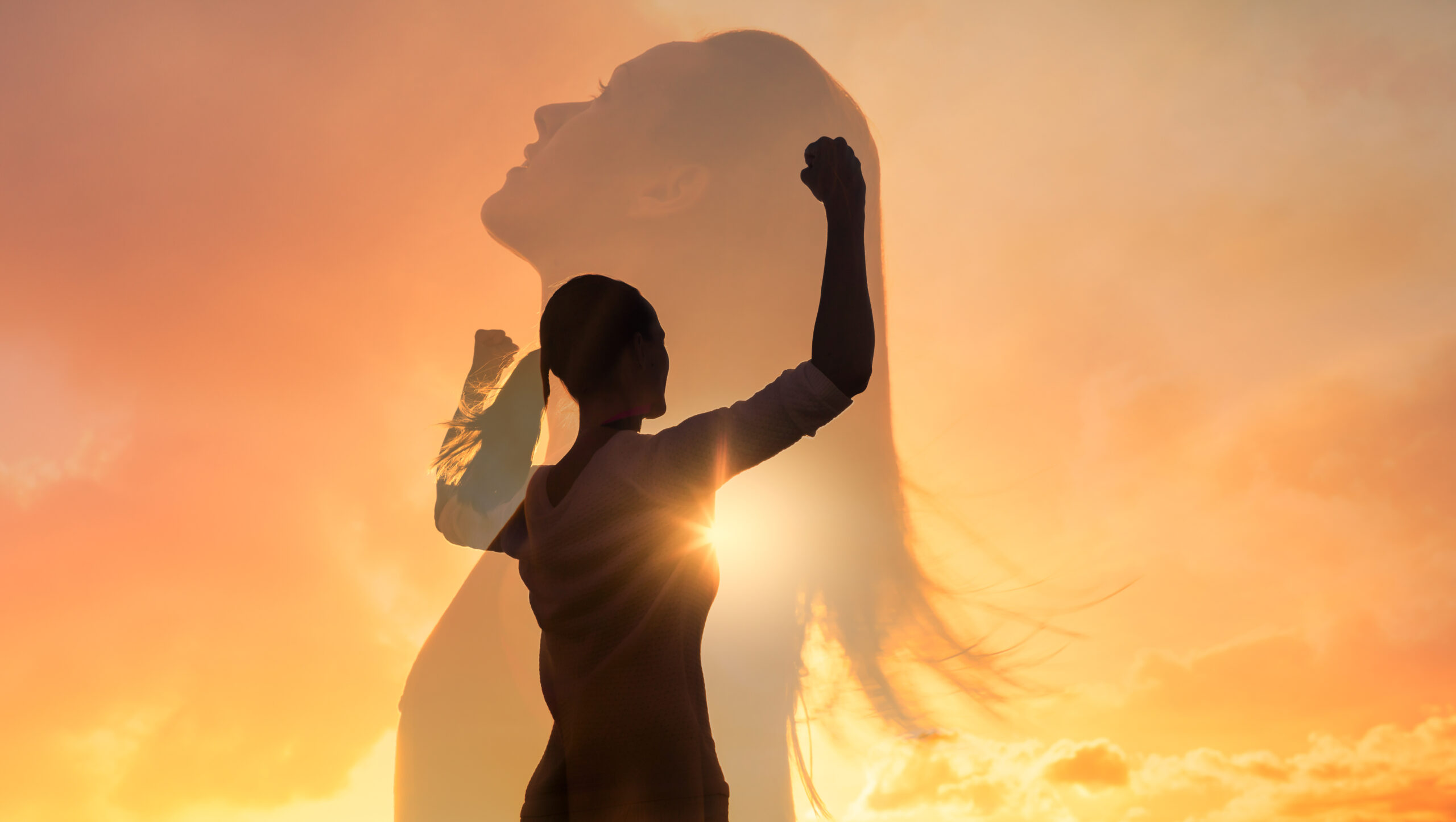 People power and strength. Strong woman breaking free overcoming
